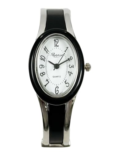 [ラポール] 腕時計 レディース オーバルバングルウォッチ シルバースリム ブラック 黒 188232